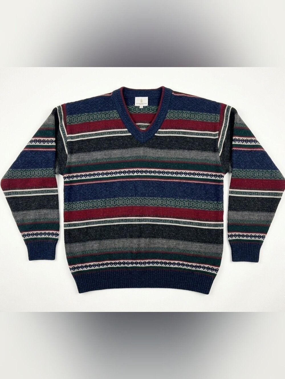 Vintage London Fog Men's Multicolor Striped V-Neck Sweater Sz XL